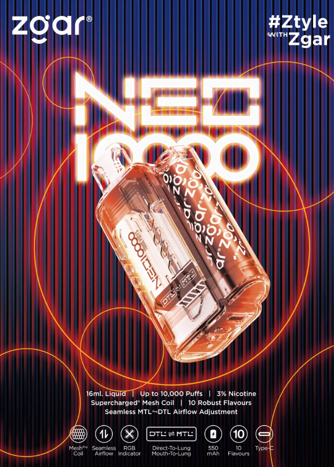 ZGAR NEO 10000 Puffs 3% Nicotine Rechargeable Disposable Vape Wholesale - HelpVape - 1