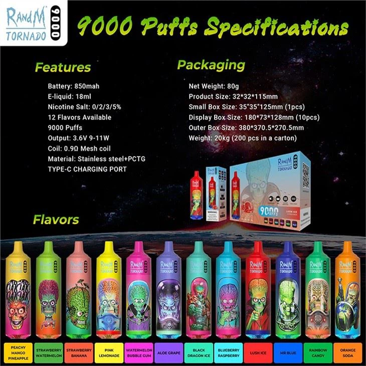 RandM Tornado 9000 Puffs 0% 2% 3% 5% Vape de unică folosință cu nicotină Comerț cu ridicata - HelpVape - 2