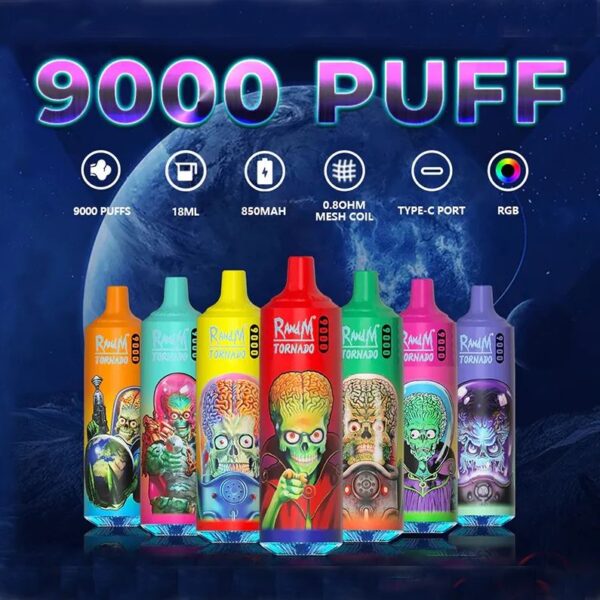 RandM Tornado 9000 Puffs 0% 2% 3% 5% Nikotynowy jednorazowy vape hurtowy - HelpVape - 1