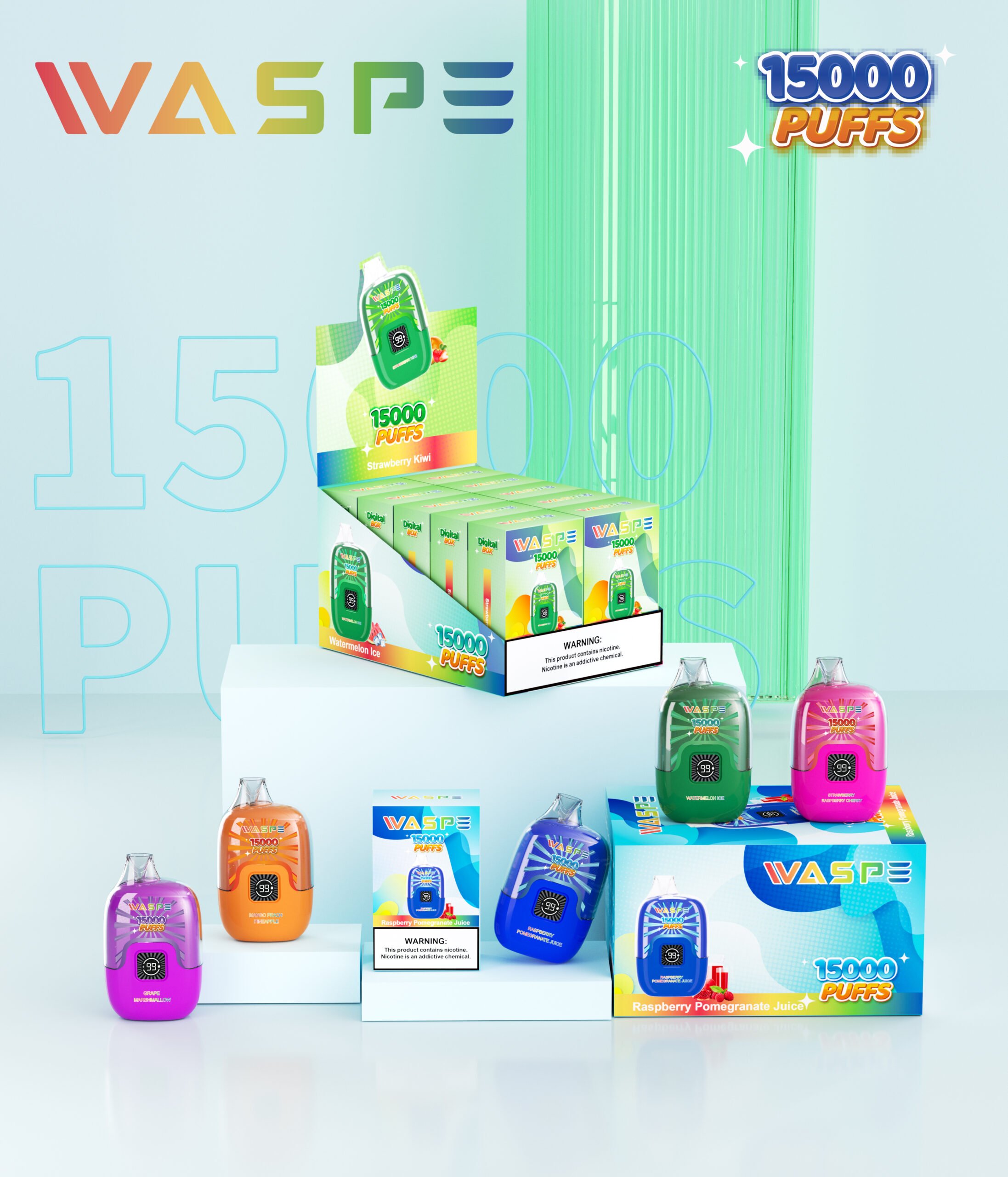 Scatola digitale WASPE 15000 PUFFS 0% 2% 3% 5% Vendita all'ingrosso di vaporizzatori monouso alla nicotina - HelpVape - 6