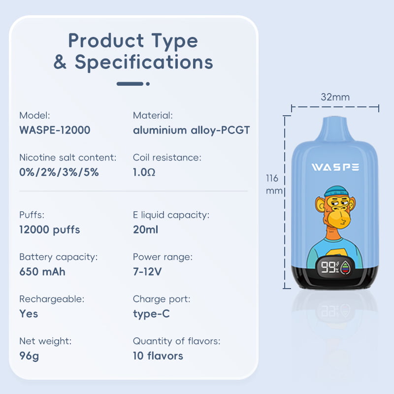 WASPE 12000 PUFFS Digital Box 0% 2% 3% 5% Vape monouso alla nicotina all'ingrosso - HelpVape - 8