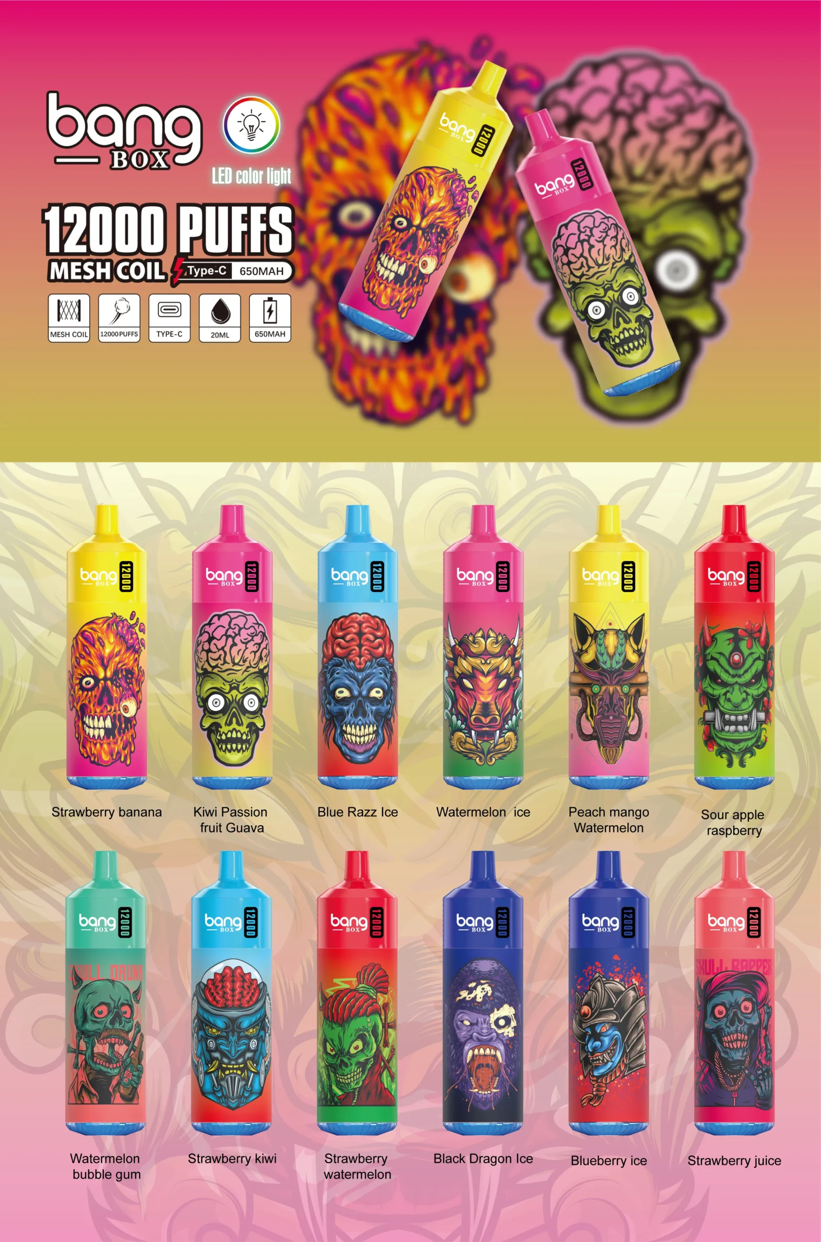 Bang Box 12000 Puffs 0% 2% 3% 5% Nicotina Recarregável Vape Descartável Atacado - HelpVape - 28