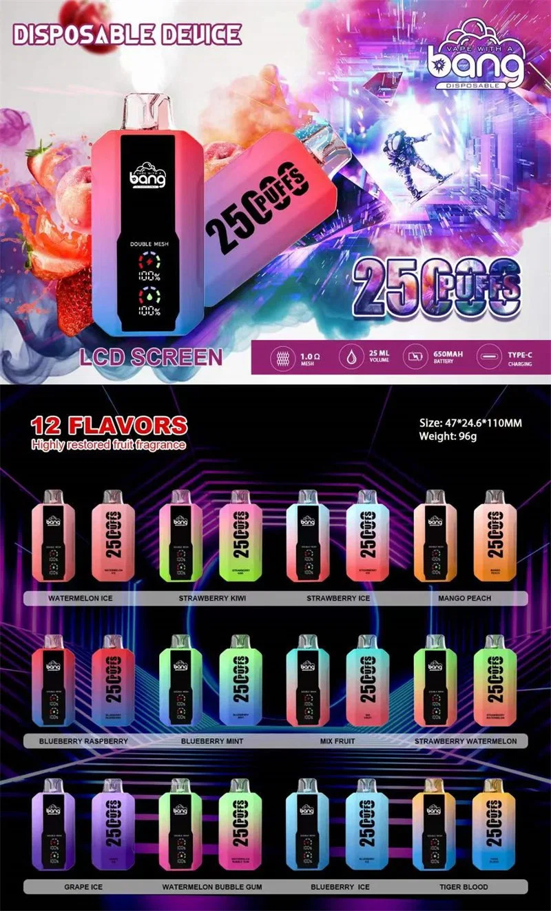 Bang 25000 Puffs 0% 2% 3% 5% Alacsony nikotintartalmú, újratölthető, eldobható Vapes toll tömeges vásárlás nagykereskedelmi