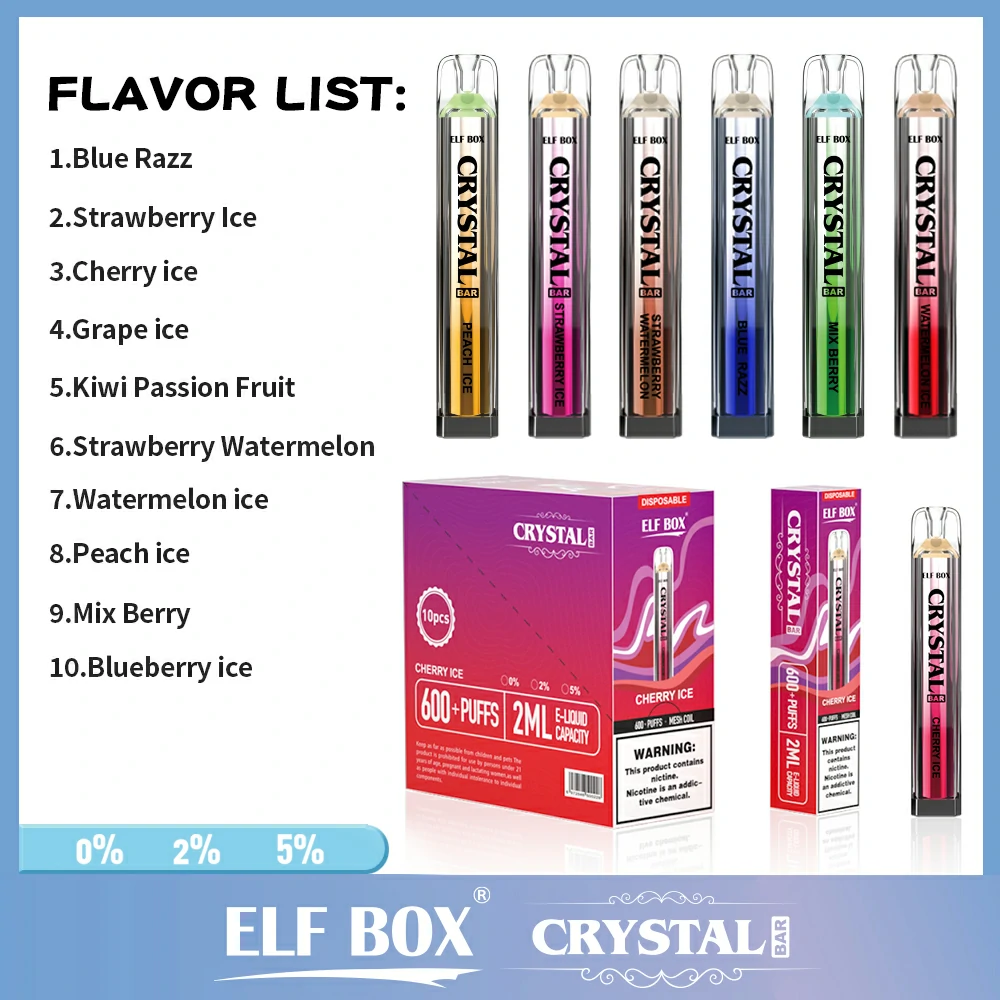 Venta al por mayor disponible recargable del vape de la nicotina de los soplos 0% 2% 5% de la BARRA CRISTALINA del DUENDE 600