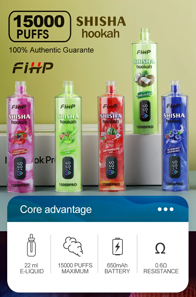 FIHP Shisha Hookah 15000 Pro Puffs 6mg Faible teneur en nicotine Vapes jetables rechargeables Stylo en vrac Acheter en gros