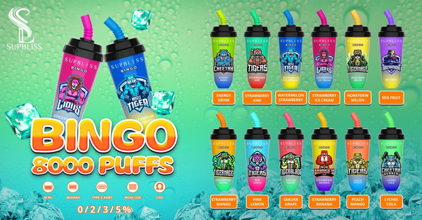 RandM Supbliss Bingo 8000 Puffs 0% 2% 3% 5% Basso contenuto di nicotina all'ingrosso Acquista penna per vaporizzatori usa e getta ricaricabile all'ingrosso