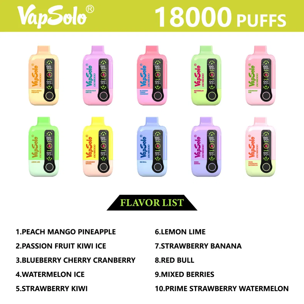 Vapsolo DG 18000 Puffs 2% 5% Penna per vaporizzatori usa e getta ricaricabile a basso contenuto di nicotina all'ingrosso Acquista all'ingrosso