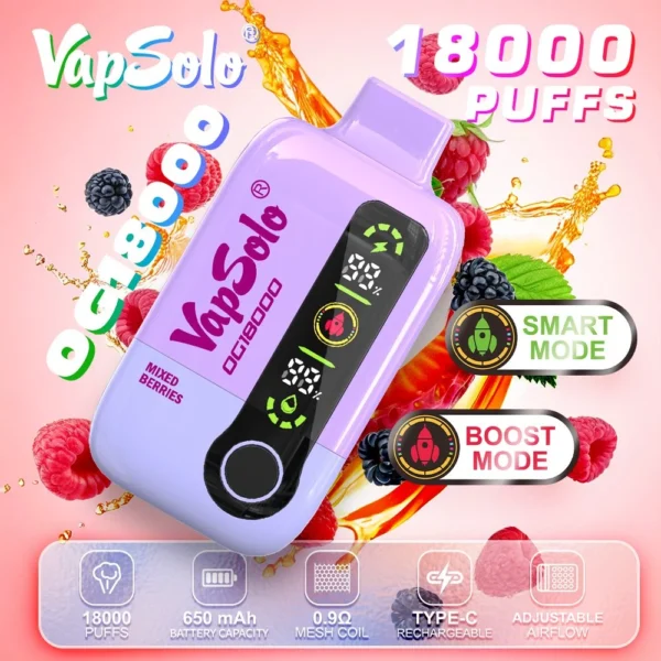 Vapsolo DG 18000 Puffs 2% 5% Перезаряжаемые одноразовые вейпы-ручки с низким содержанием никотина, оптовая покупка оптом - HelpVape - 6