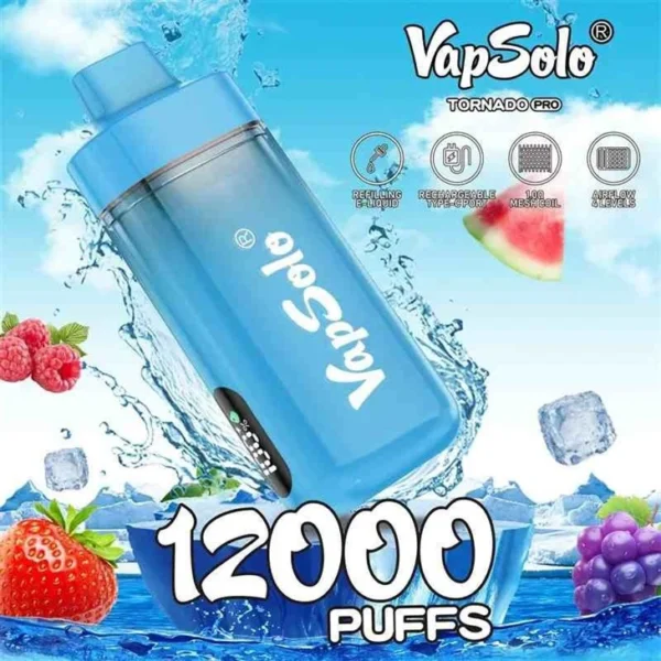 Vapsolo Tornado Pro 12000 Puffs 2% 5% Caneta Vapes Descartáveis ​​Recarregáveis ​​com Baixo Nicotina em Massa Compre no Atacado - HelpVape - 1