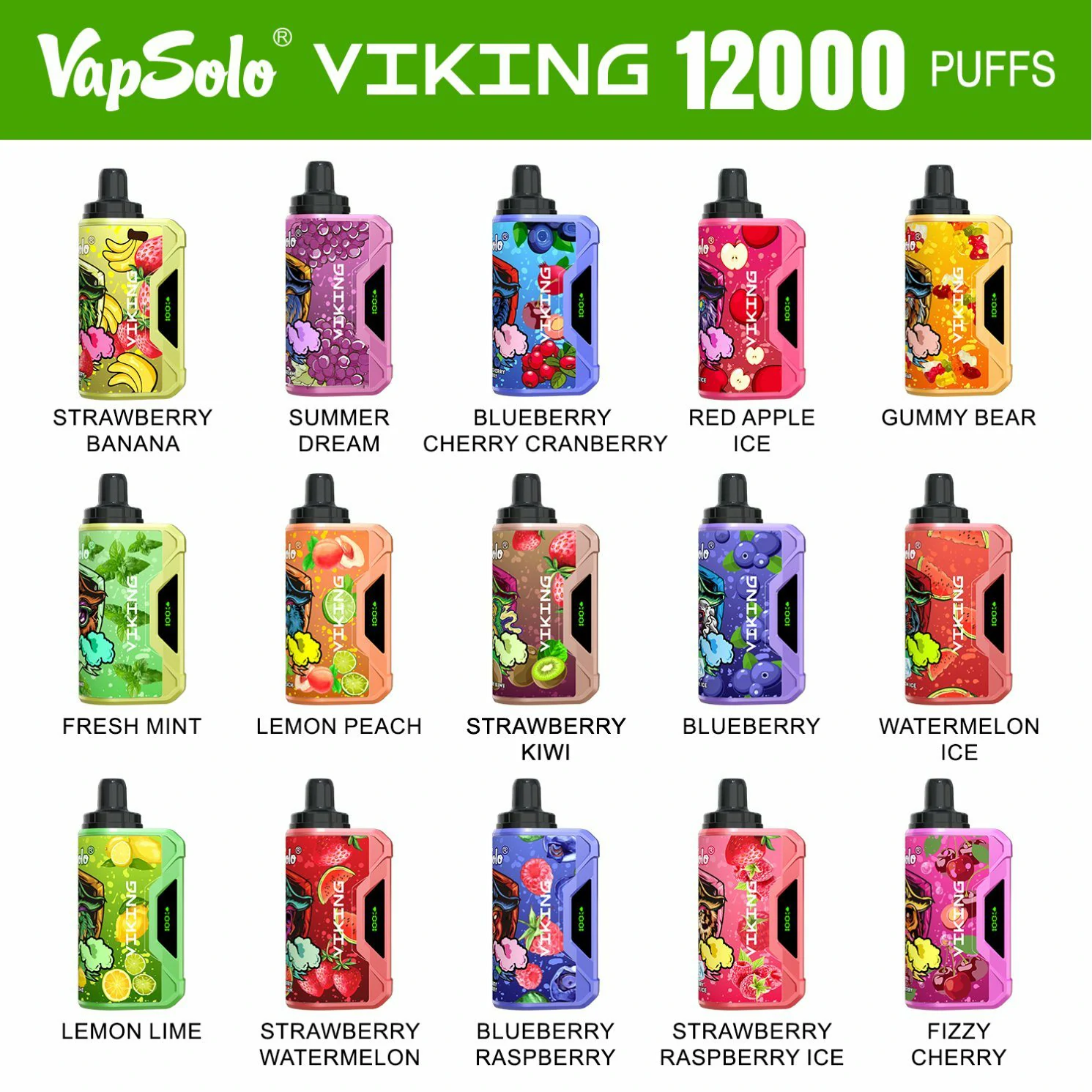 VapSolo Viking 12000 Rookwolken 2% 5% Oplaadbare wegwerpvapes-pen met laag nicotinegehalte Bulk Koop groothandel