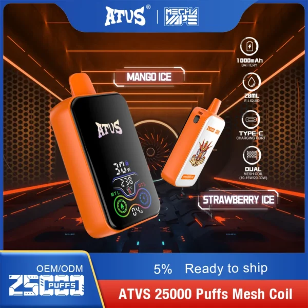 ATVS 25000 Puffs Dual Mesh 5% Low Nicotina Rechargeable Vapes Pen vrac Cumpărați cu ridicata - HelpVape - 7