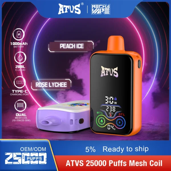 ATVS 25000 Puffs Dual Mesh 5% Low Nicotina Rechargeable Vapes Pen vrac Cumpărați cu ridicata - HelpVape - 6