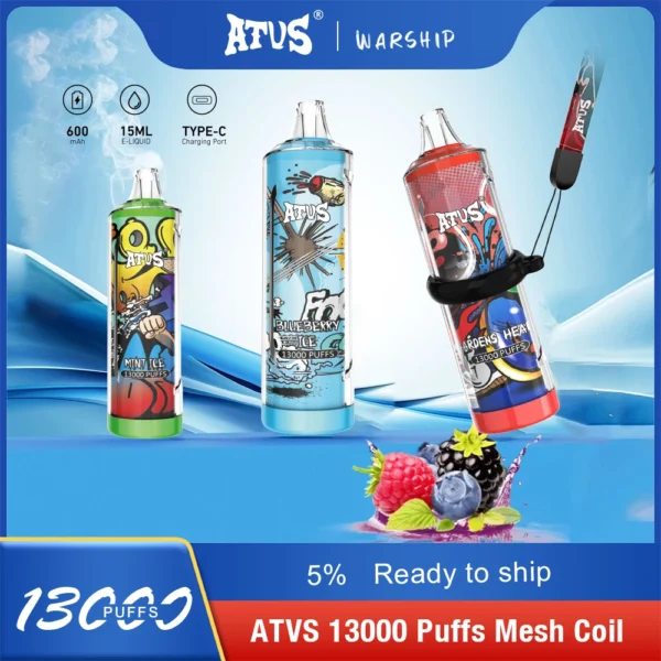 Atvs 13000 Puffs 5% Перезаряжаемые одноразовые ручки для электронных сигарет с низким содержанием никотина Купить оптом - HelpVape - 1