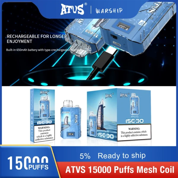 Atvs 15000 Puffs 5% Low Nicotina Rechargeable Vapes Pen vrac Cumpărați cu ridicata - HelpVape - 13