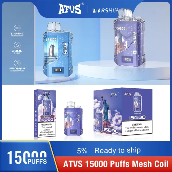 Atvs 15000 Puffs 5% Low Nicotina Rechargeable Vapes Pen vrac Cumpărați cu ridicata - HelpVape - 12