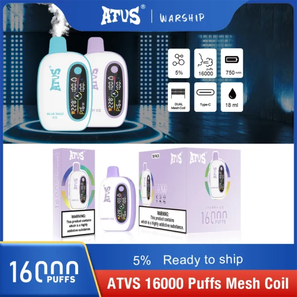 Atvs 16000 Puffs 2% 5% Перезаряжаемые одноразовые ручки для вейпов с низким содержанием никотина, оптовая покупка оптом - HelpVape - 4