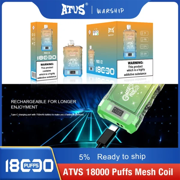 Atvs Warship 18000 Puffs 5% Low Nicotina Rechargeable Vapes Pen vrac Cumpărați cu ridicata - HelpVape - 6