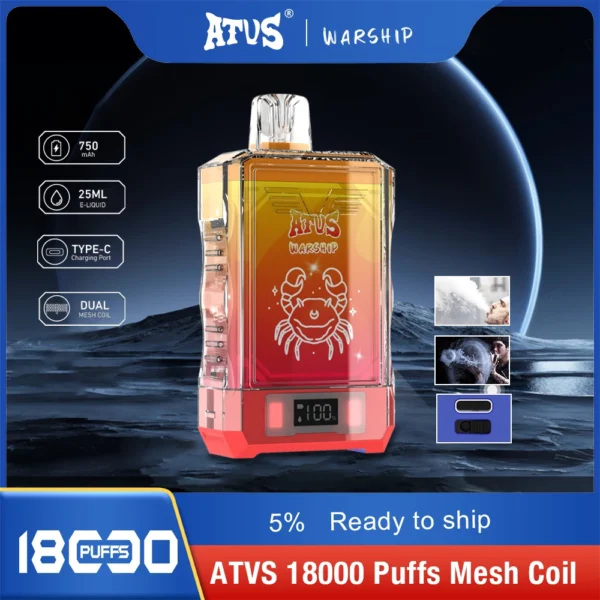 Atvs Warship 18000 Puffs 5% Low Nicotina Rechargeable Vapes Pen vrac Cumpărați cu ridicata - HelpVape - 1