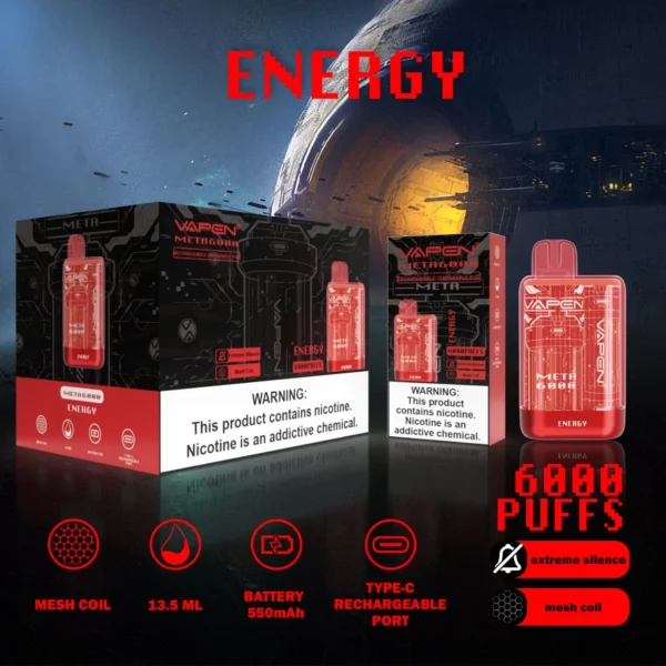 VAPEN Meta 6000 Puffs 2% 5% Перезаряжаемая одноразовая ручка для электронных сигарет с низким содержанием никотина. Купить оптом - HelpVape - 8