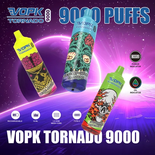 VOPK Tornado 9000 Puffs 0% 2% 3% 5% Low Nicotine Rechargeable Disposable Vapes Pen Bulk Buy Wholesale - HelpVape - 1