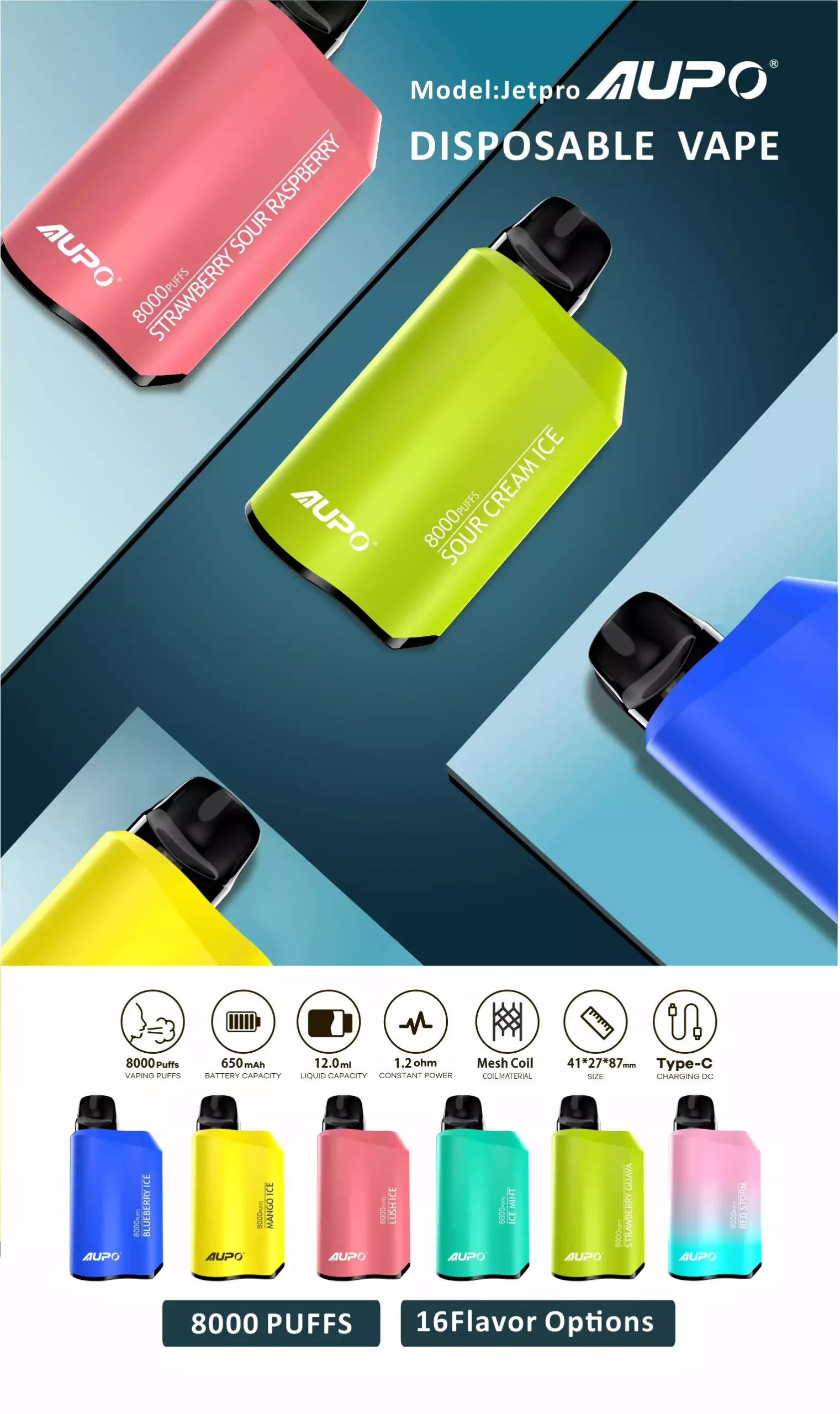 AUPO 8000 Puffs JETBAR PRO 2% Penna per vapori usa e getta ricaricabile a basso contenuto di nicotina all'ingrosso Acquista all'ingrosso
