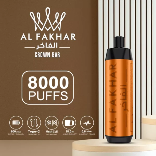 Al Fakhar Crown Bar 8000 Puffs Big Cloud DTL 2% Vapes desechables recargables con bajo contenido de nicotina Pluma Compra a granel al por mayor - HelpVape - 1