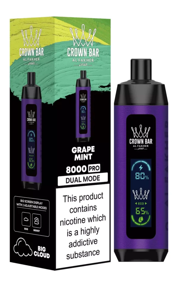 Al Fakher Crown Bar Big Cloud 8000 Pro kettős üzemmódú teljes képernyős, alacsony nikotintartalmú, újratölthető eldobható Vapes toll tömeges vásárlás nagykereskedelmi - európai raktárkészlet - HelpVape - 10