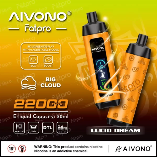 AIVONO Fatpro 22000 Puffs Vízipipa digitális képernyő 0% 2% 3% 5% Alacsony nikotintartalmú Újratölthető Eldobható Vapes Pen Tömeges Vásárlás Nagyker - HelpVape - 5