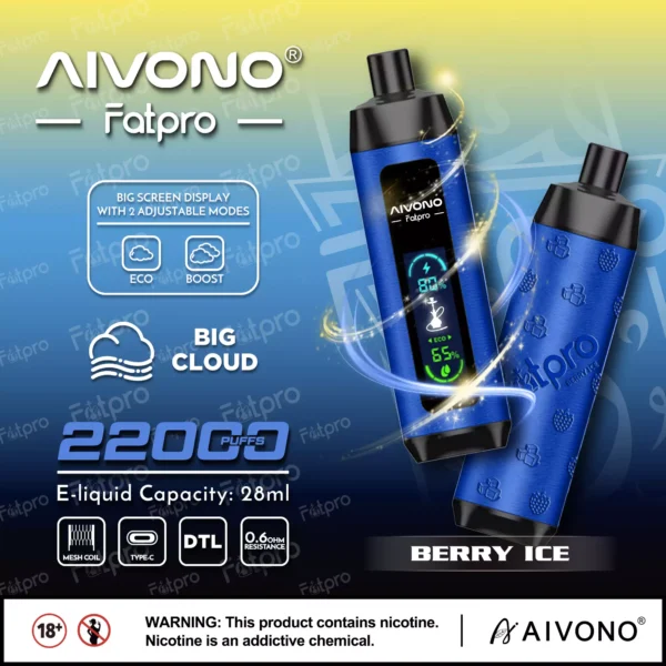 AIVONO Fatpro 22000 Puffs Vízipipa digitális képernyő 0% 2% 3% 5% Alacsony nikotintartalmú Újratölthető Eldobható Vapes Pen Tömeges Vásárlás Nagyker - HelpVape - 10