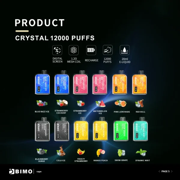 BIMO Crystal 12000 Puffs 2% 5% Penna per vaporizzatori usa e getta ricaricabile a basso contenuto di nicotina Acquista all'ingrosso - HelpVape - 1