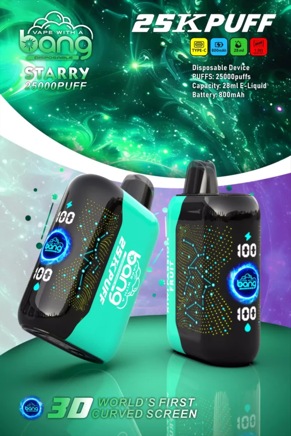 Bang Starry 25000 Puffs 3D gebogen scherm 0% 2% 3% 5% Oplaadbare wegwerpvapes-pen met laag nicotinegehalte Bulk kopen groothandel - HelpVape - 3