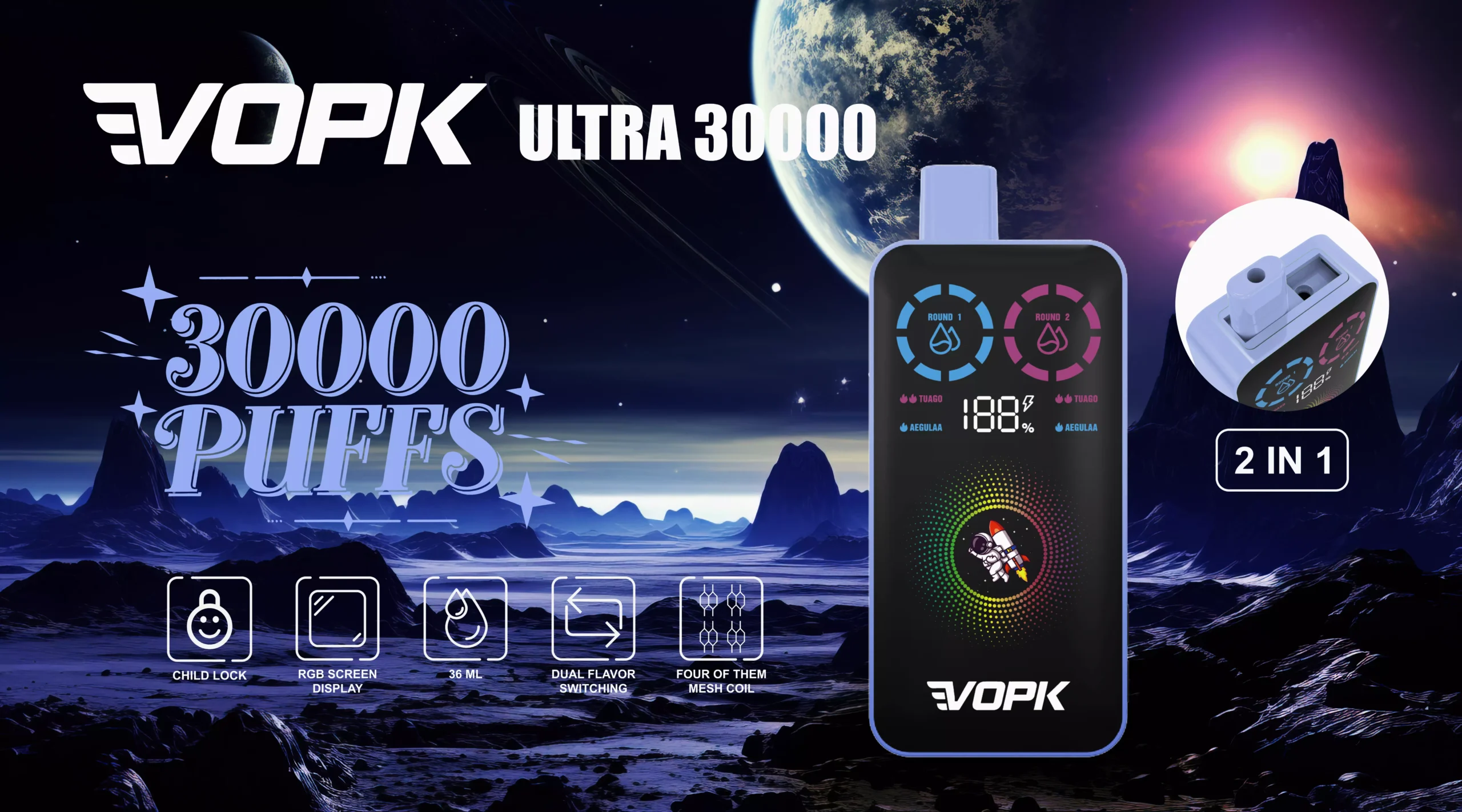 VOPK ULTRA 30000 Puff-uri cu aromă dublă Ecran digital cu plasă dublă 2% Stilo vape reîncărcabil de unică folosință cu nicotină scăzută Cumpărați cu ridicata